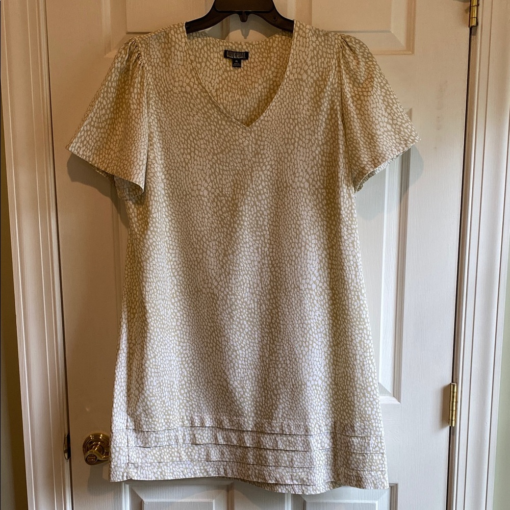 Nicole Miller Cream & Taupe XL Animal Print Linen Sheath Dress